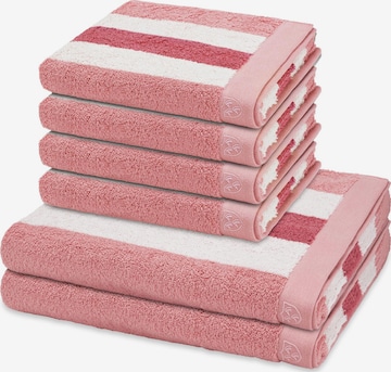 ROSS Handdoek 'Doubleface Stripes' in Roze: voorkant