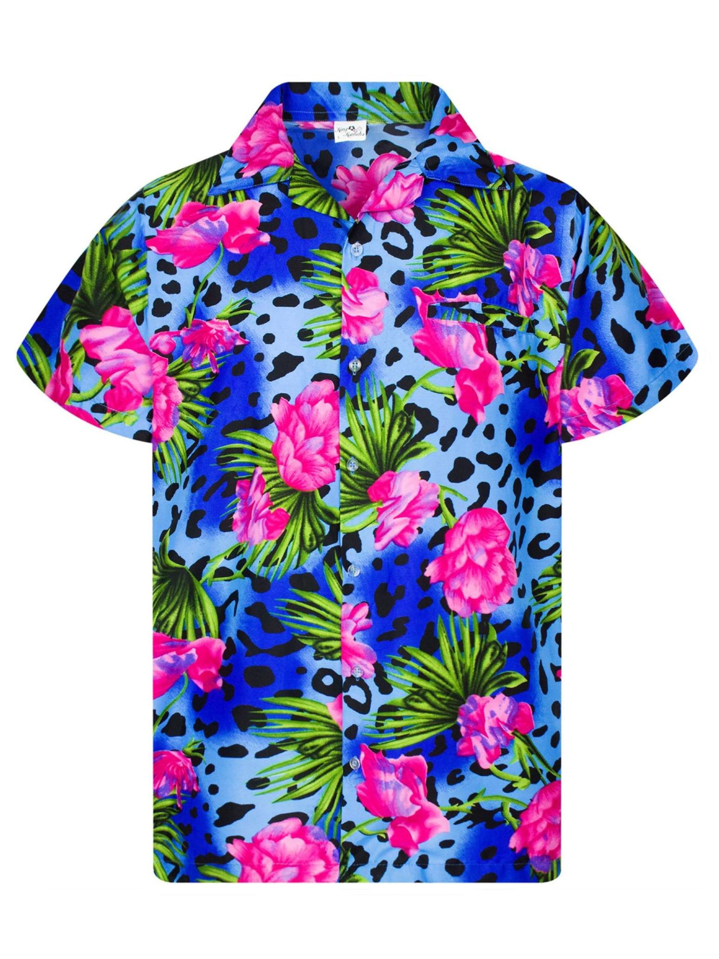 King Kameha Shirt 'Leopard Flowers'‌‌‌‌‌‌ in Blau: Vorderseite