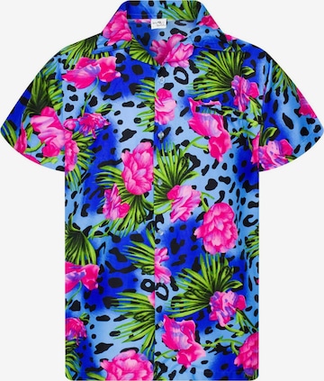 King Kameha Shirt 'Leopard Flowers' in Blau: Vorderseite