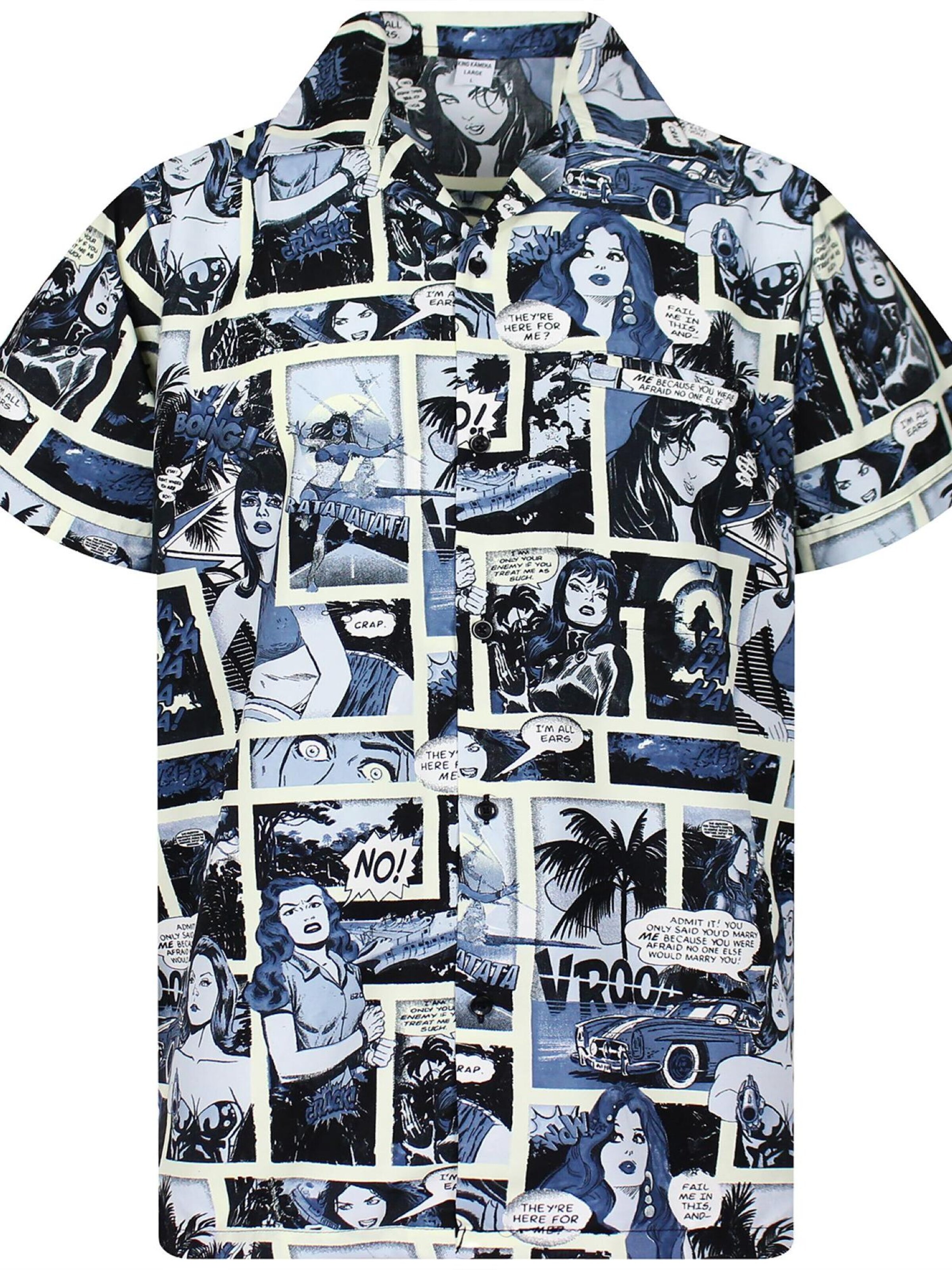 King Kameha Shirt 'Comic' in Zwart: voorkant