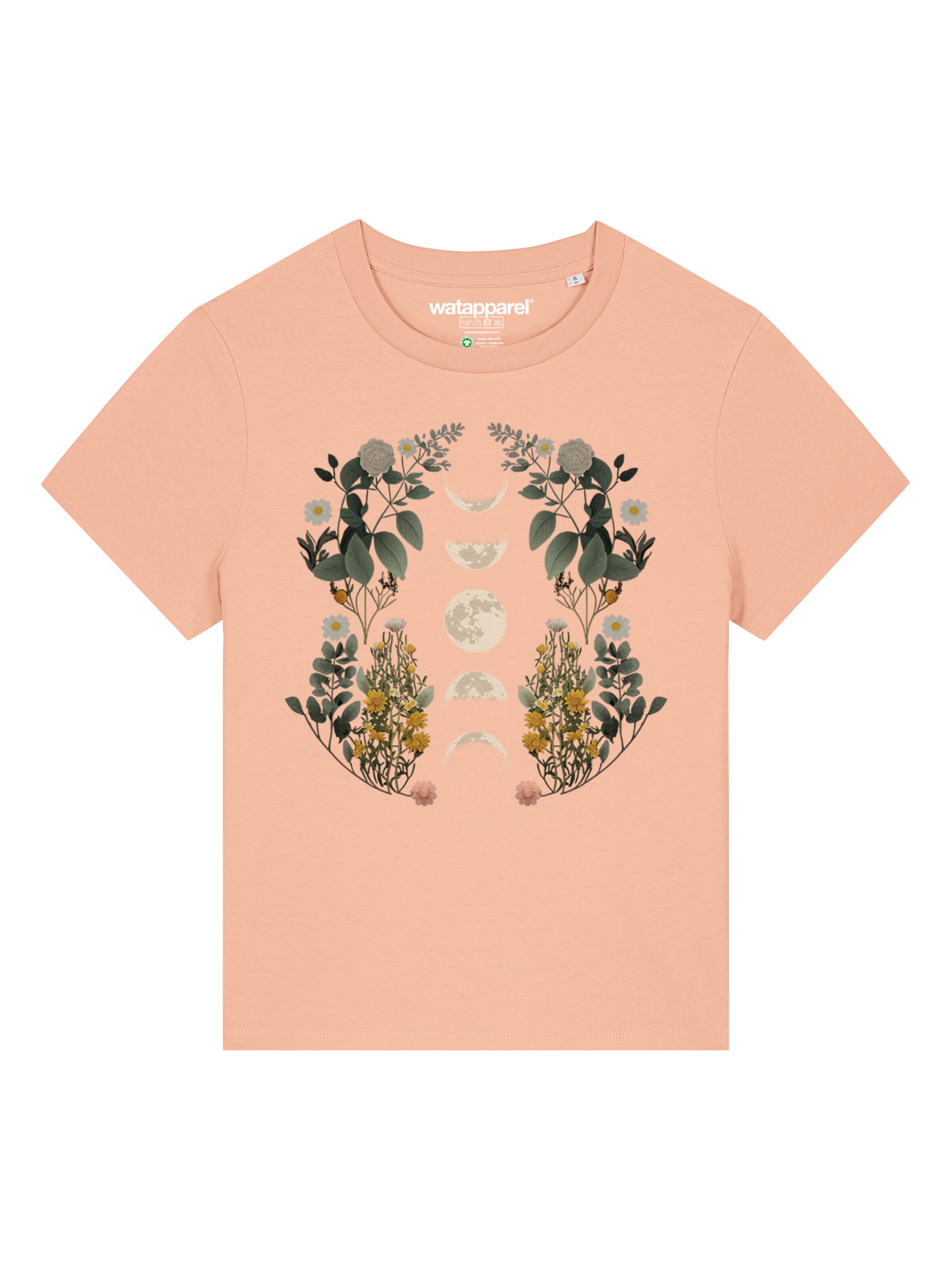 Maglietta 'Moonphases & Flower' di Watapparel in arancione: frontale