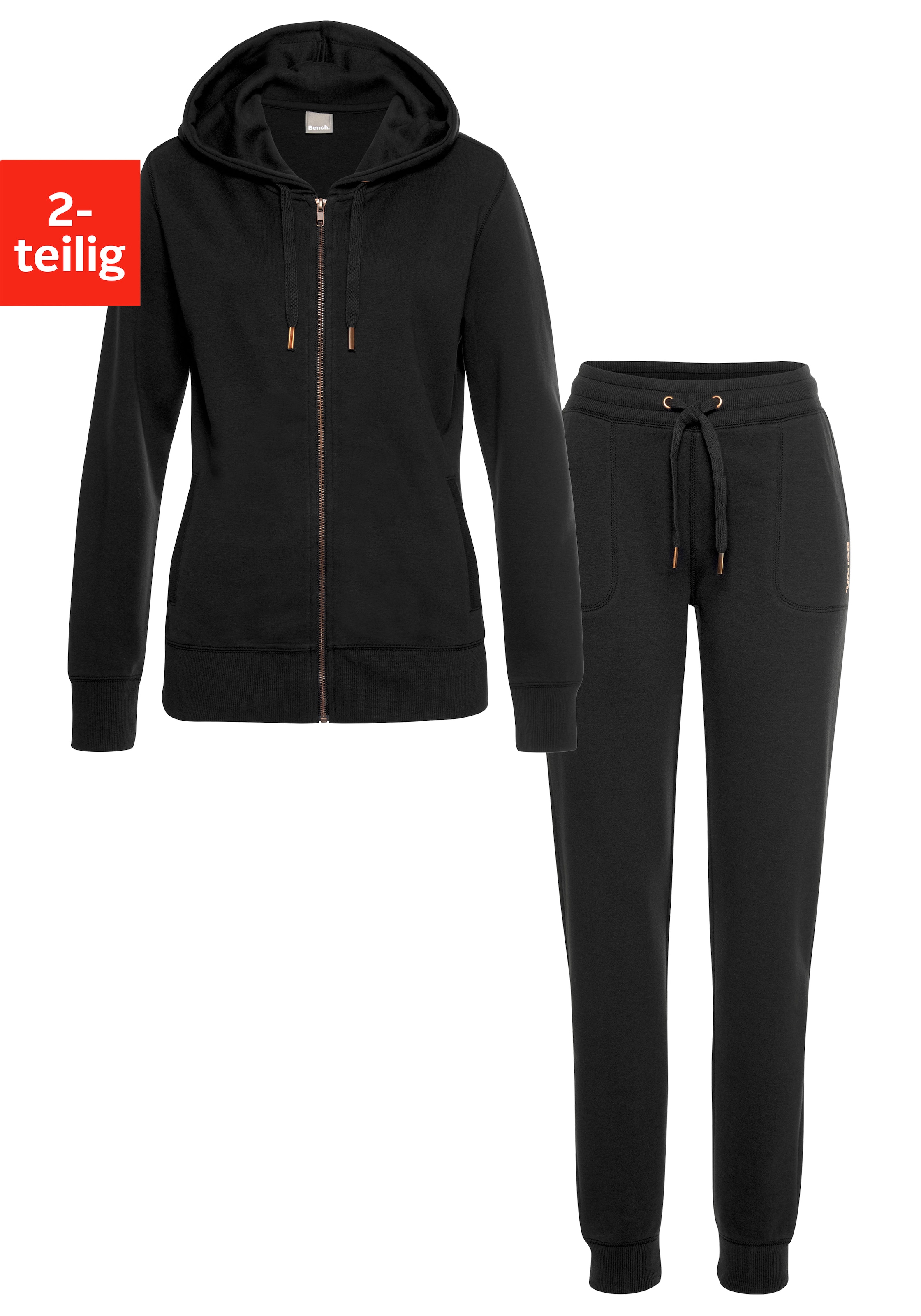 BENCH Jogginganzug in Schwarz: Vorderseite
