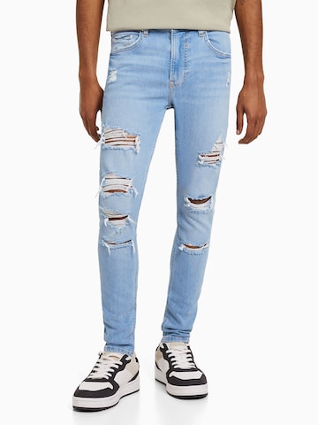 Coupe slim Jean Bershka en bleu : devant