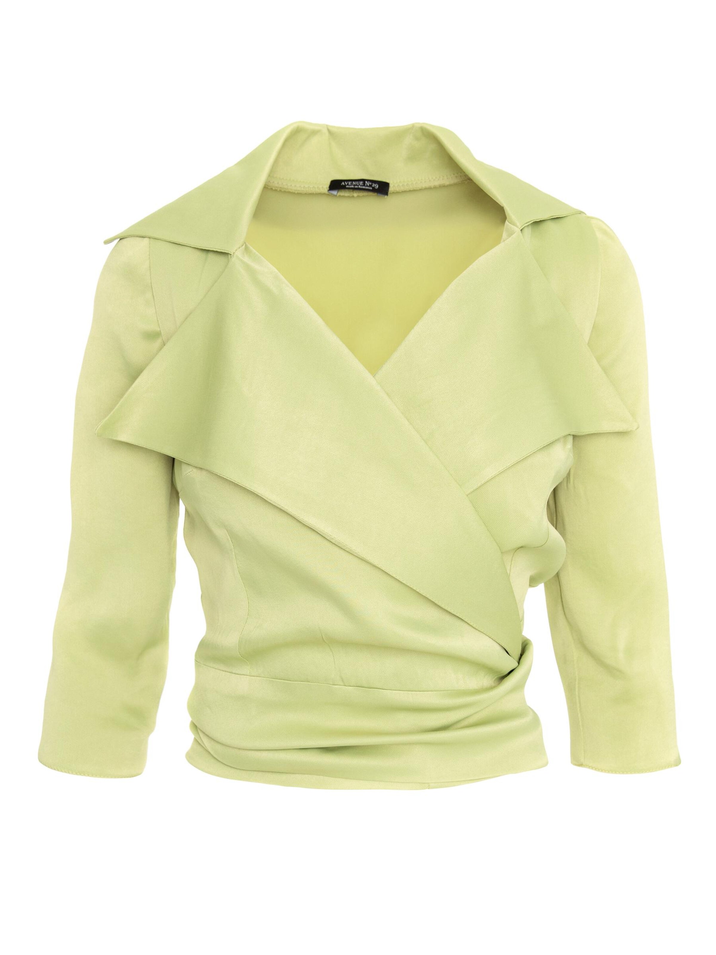 AVENUE N°29 Blouse 'Satin Viscose Lapel Wrap Blouse With Bow' in XXS in de kleur Kiwi, Productweergave