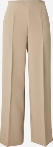 MSCH COPENHAGEN Wide Leg Bukser med fals 'Barbine' i beige: forside