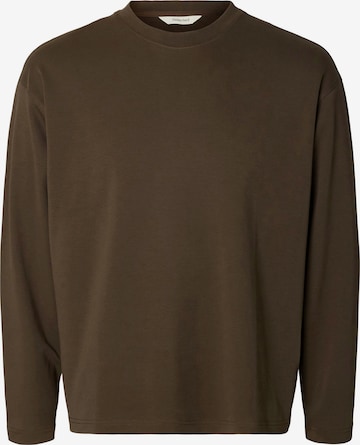 SELECTED - Camiseta 'SLMTAJ' en marrón: frente