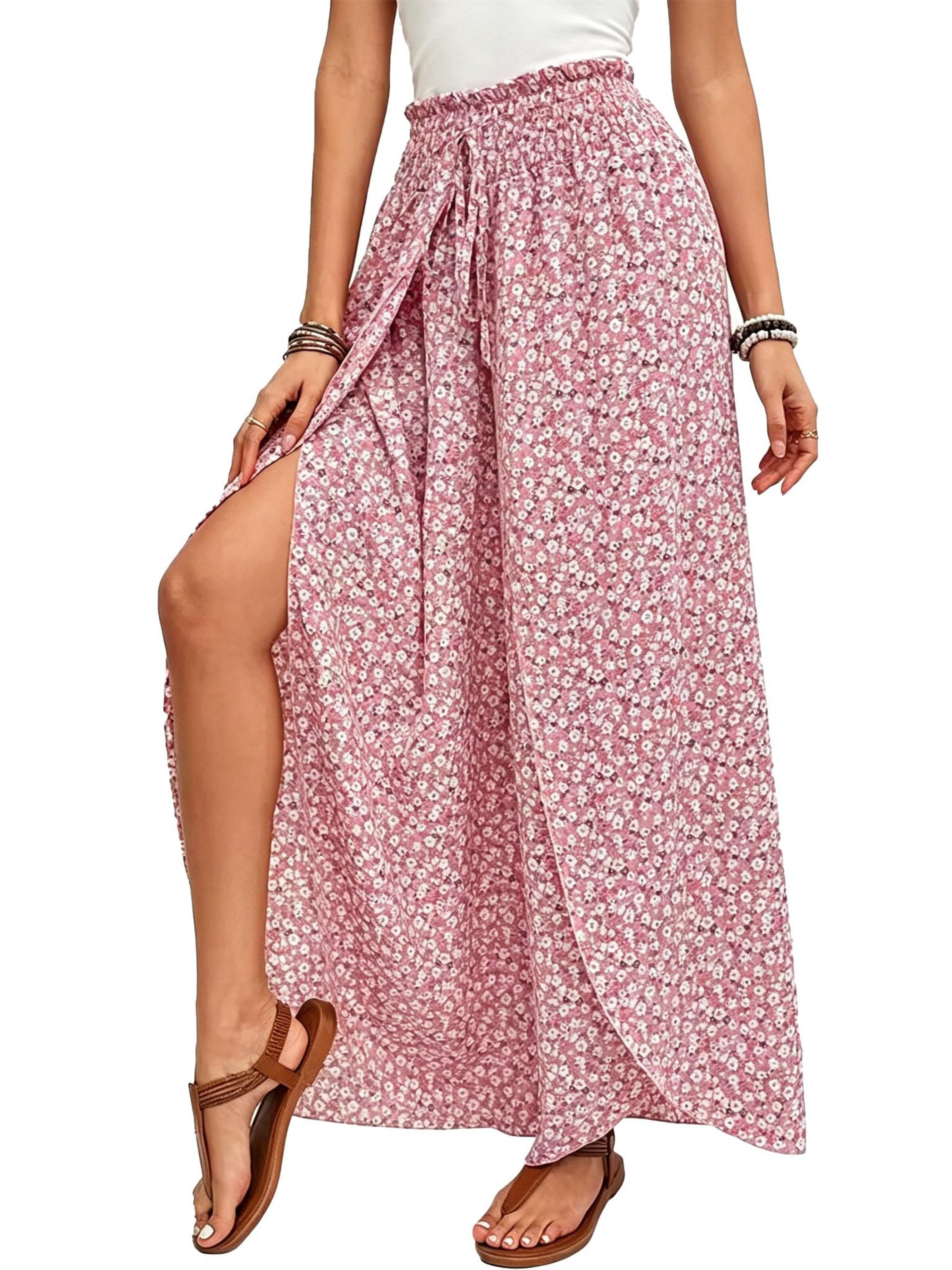 KoJooin Loosefit Hose 'Damen Culotte Mit Floralem Muster, Elastischem Bund Und Seitlichem Schlitz Style Für Jeden Anlass'‌‌ in Pink