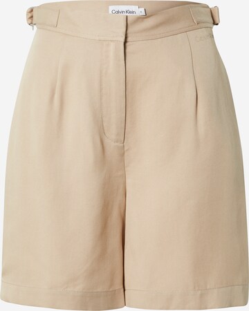 Calvin Klein Regular Bandplooibroek in Beige: voorkant