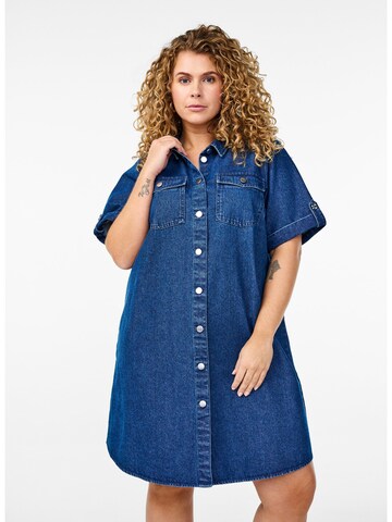 Zizzi Платье-рубашка 'Vami' в Синий: спереди