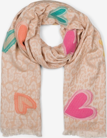styleBREAKER Schal 'Schal mit Leoparden Herz Muster' in Beige: Vorderseite