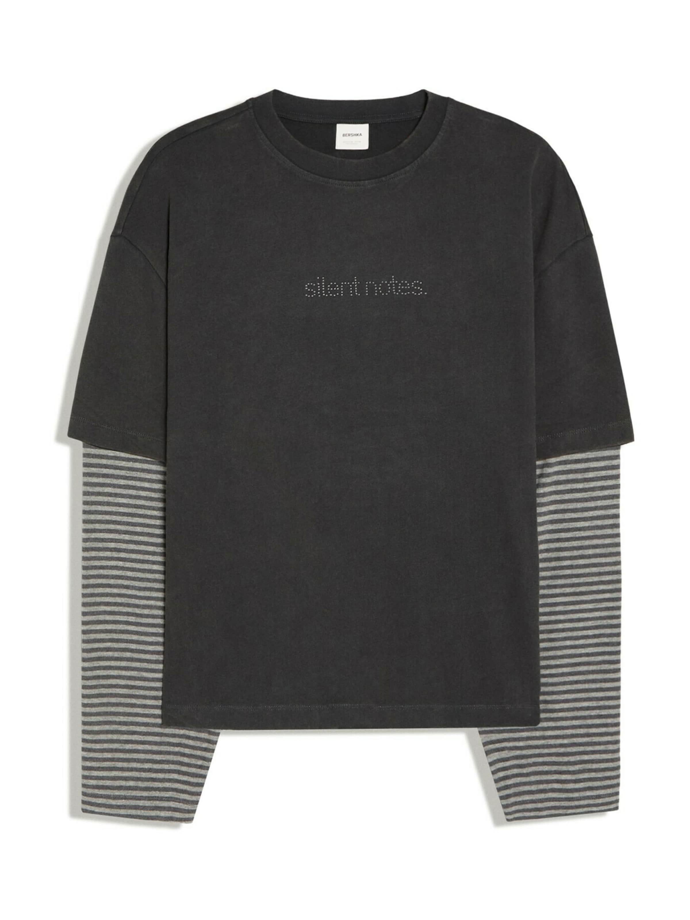 Bershka Tričko, veľkosť XS - sivá melírovaná / čierna, Produkt