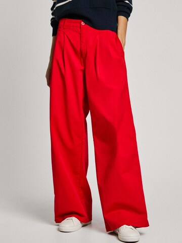 Pepe Jeans Wide leg Pleat-front trousers 'Goa' in Red: front
