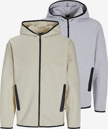 JACK & JONES Sweat jacket 'Fusion' in Grey: front