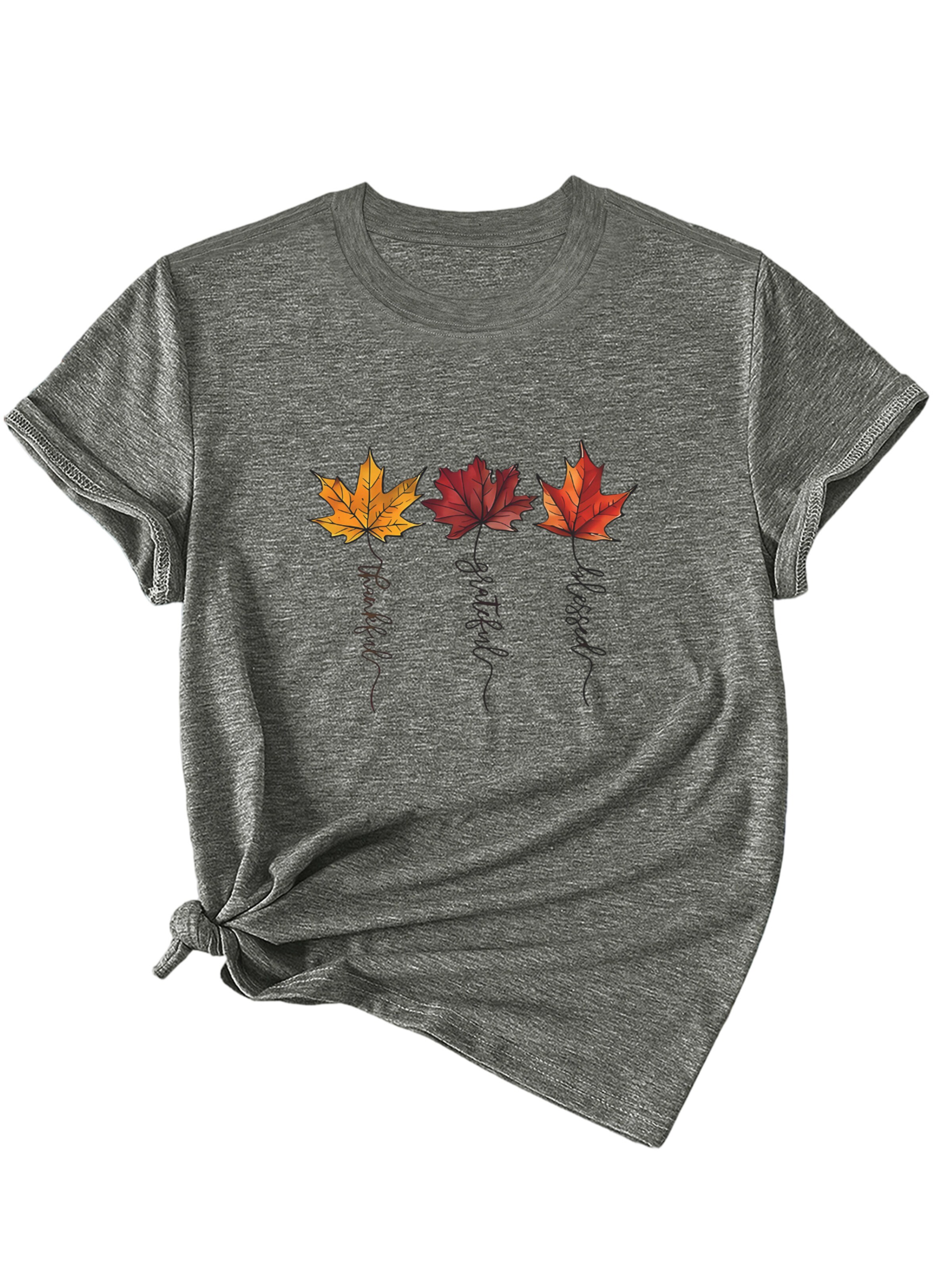 GORHEY T-shirt 'Women's Summer Short-Sleeve Shirt with Maple leaves Print Tees' en S/Regular en gris, Vue avec produit