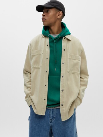 Pull&Bear Comfort fit Button Up Shirt in Beige: front
