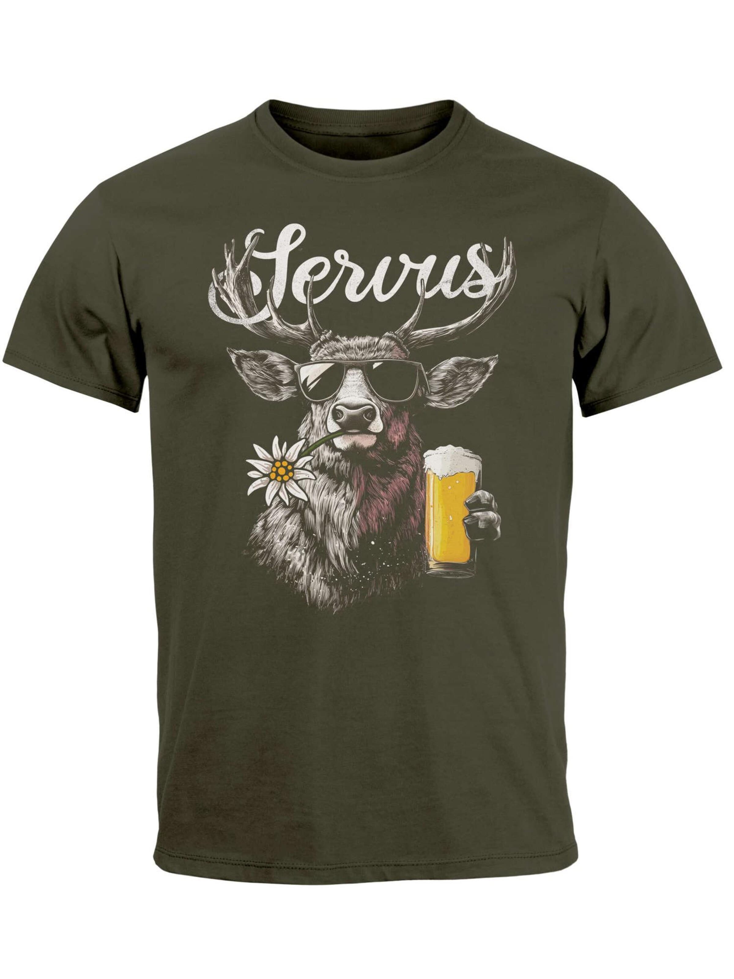 Neverless Shirt 'Servus 3 Bier' in Green: front