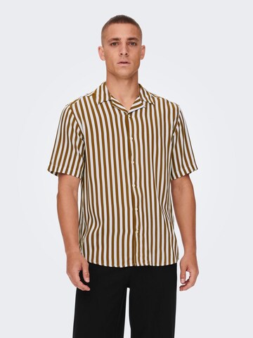 Only & Sons Comfort fit Button Up Shirt 'Wayne' in Brown: front