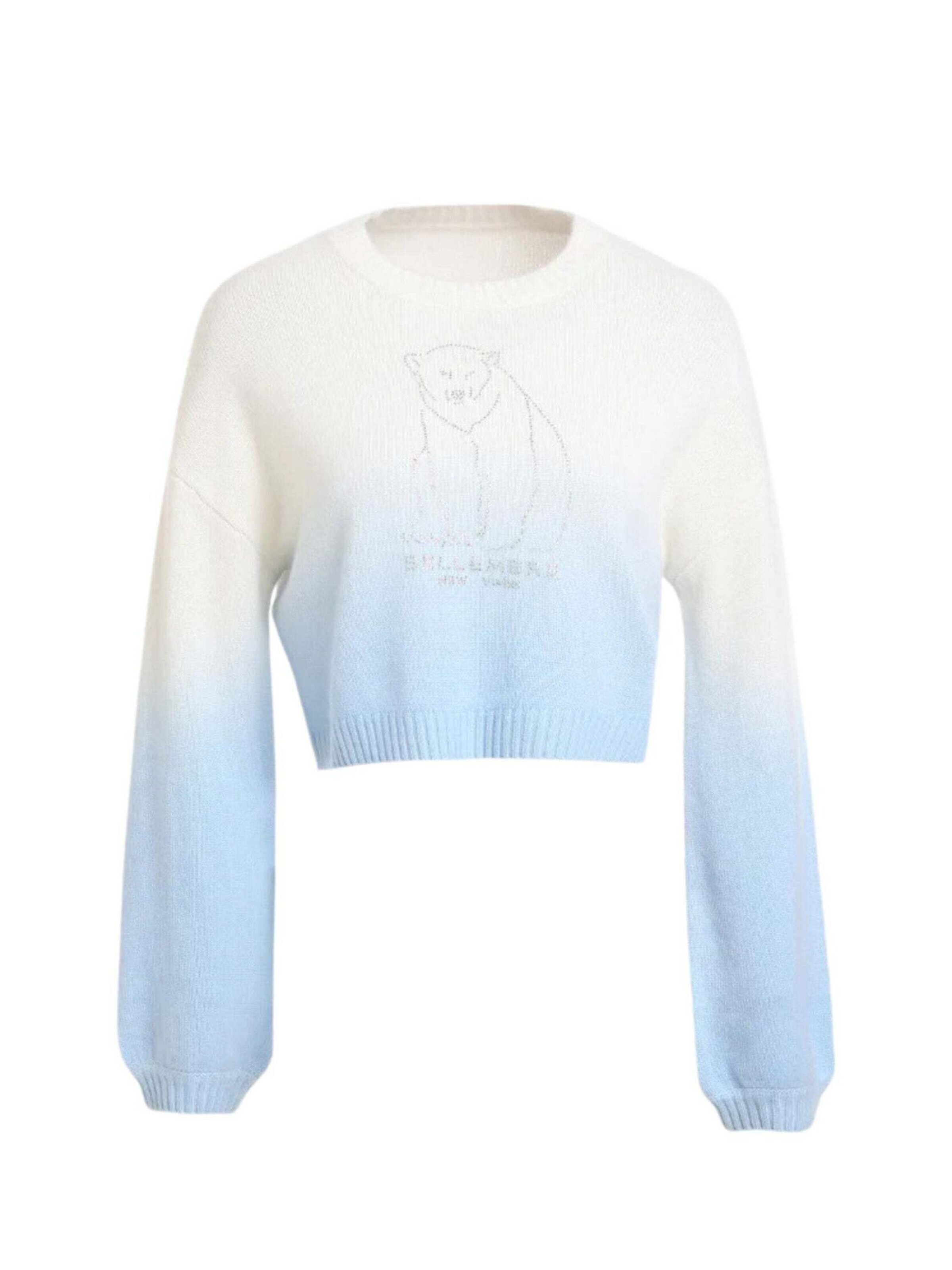 BELLEMERE NEW YORK Sweater 'Kurzer Kaschmirpullover mit Eisbär-Motiv (mit Kristallverzierungen)' in Blue: front