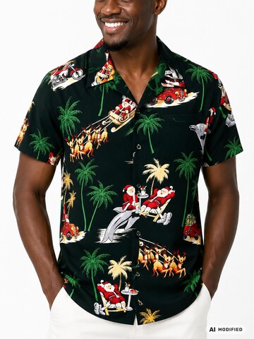 King Kameha Regular fit Overhemd 'Christmas Dolphin Santa' in Groen