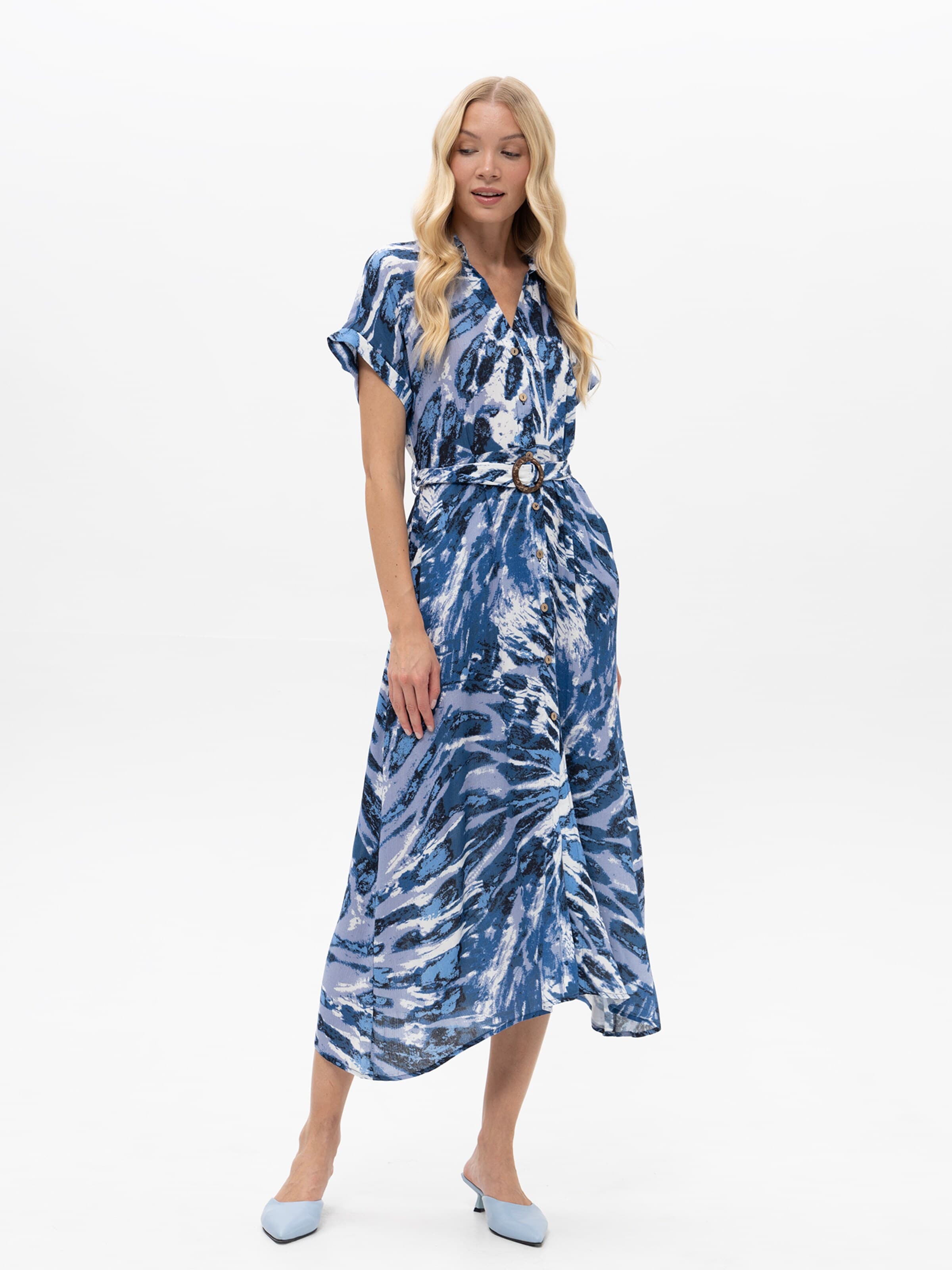 Passioni Summer Dress 'Hemdblusenkleid mit abstraktem Print' in Blue