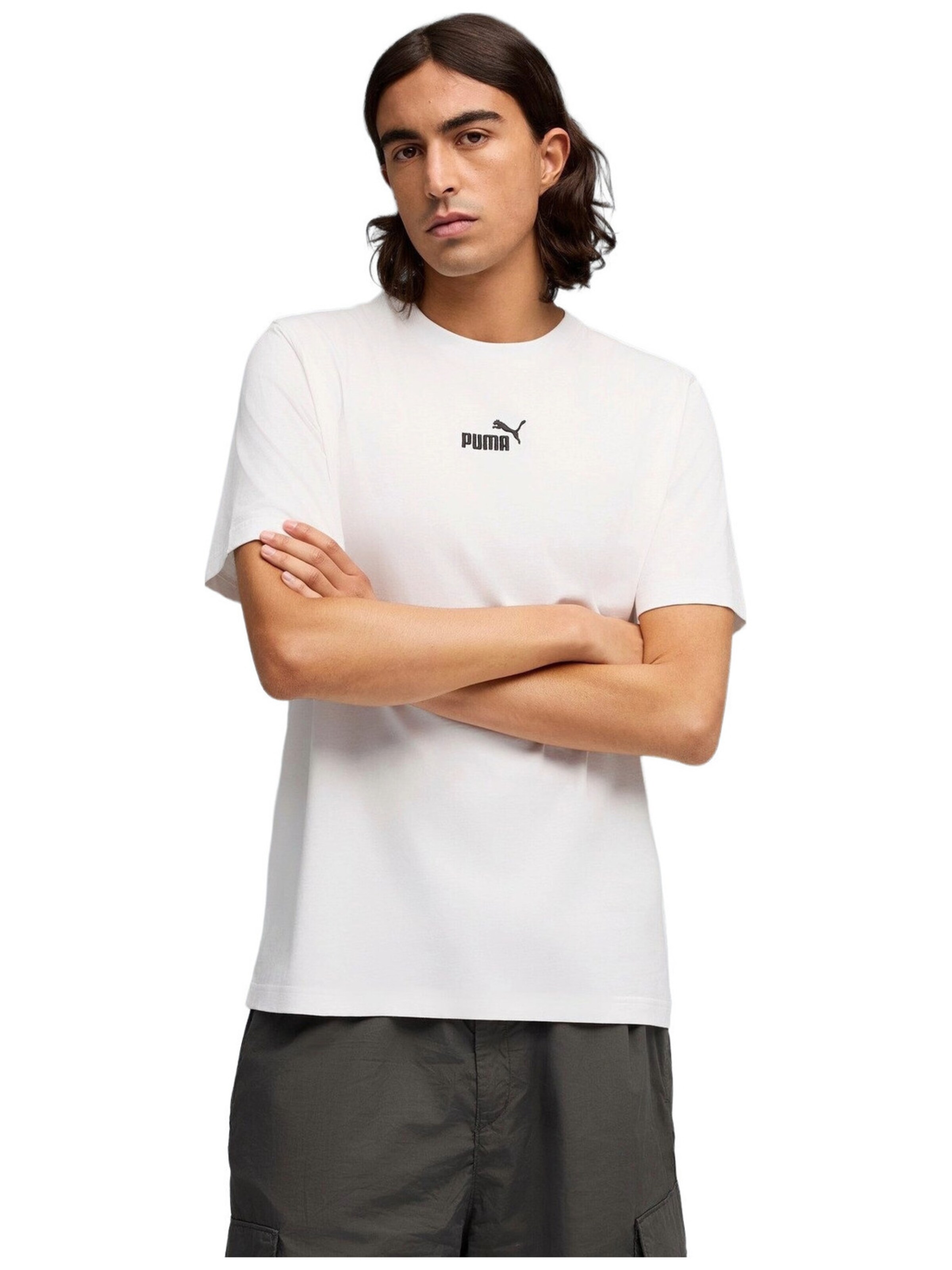PUMA Shirt 'Puma Ess Small No.1 Logo Centered Tee' in M in de kleur Wit, Productweergave