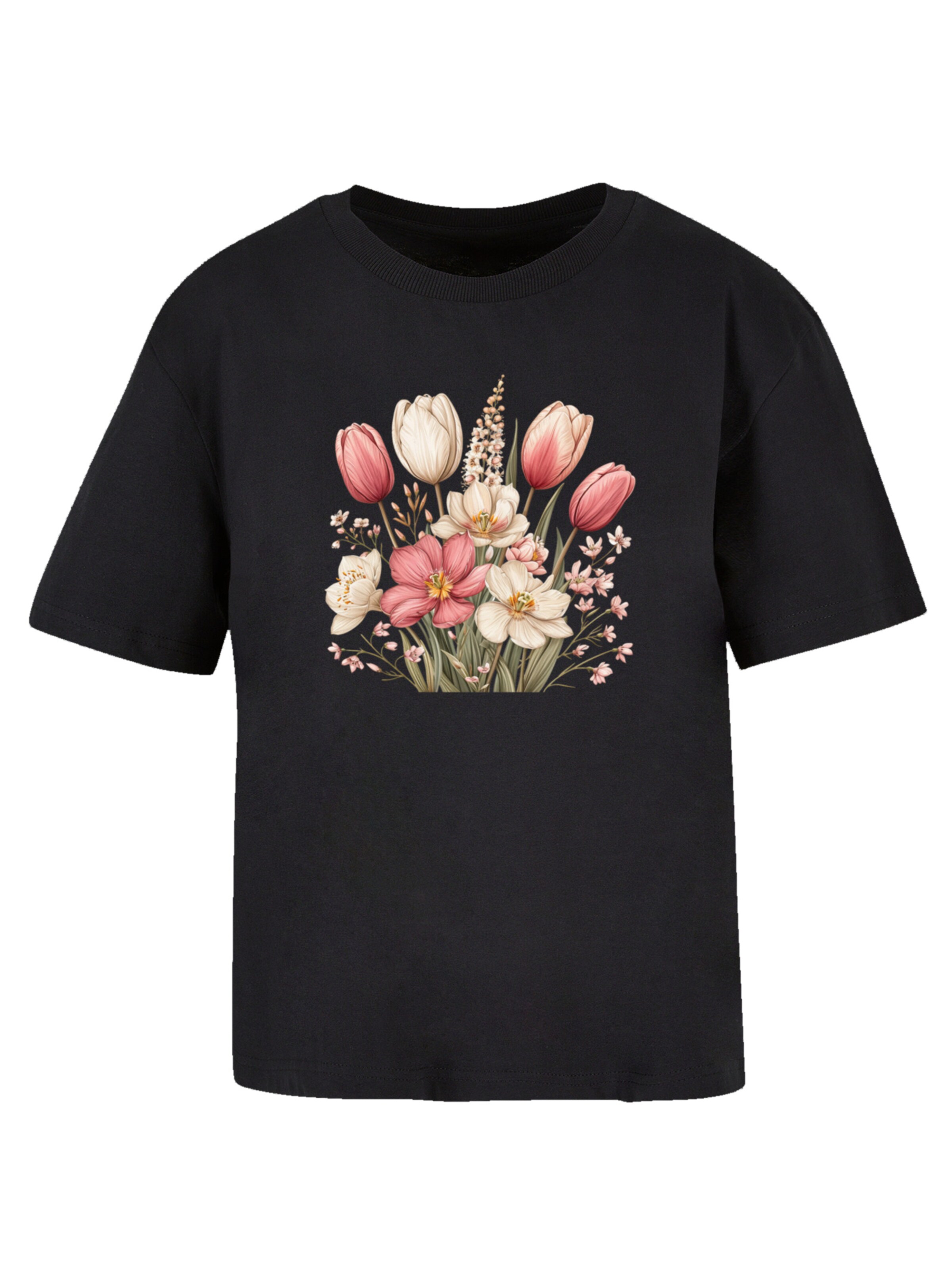 T-shirt 'Rosa Weißer Frühlingsblumenstrauß' F4NT4STIC en noir : devant