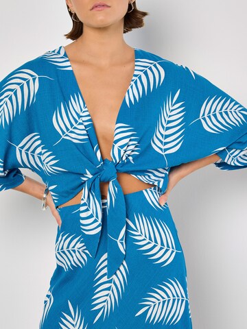 Apricot Tropical Leaf Bias Maxi Skirt ' ' in Blau