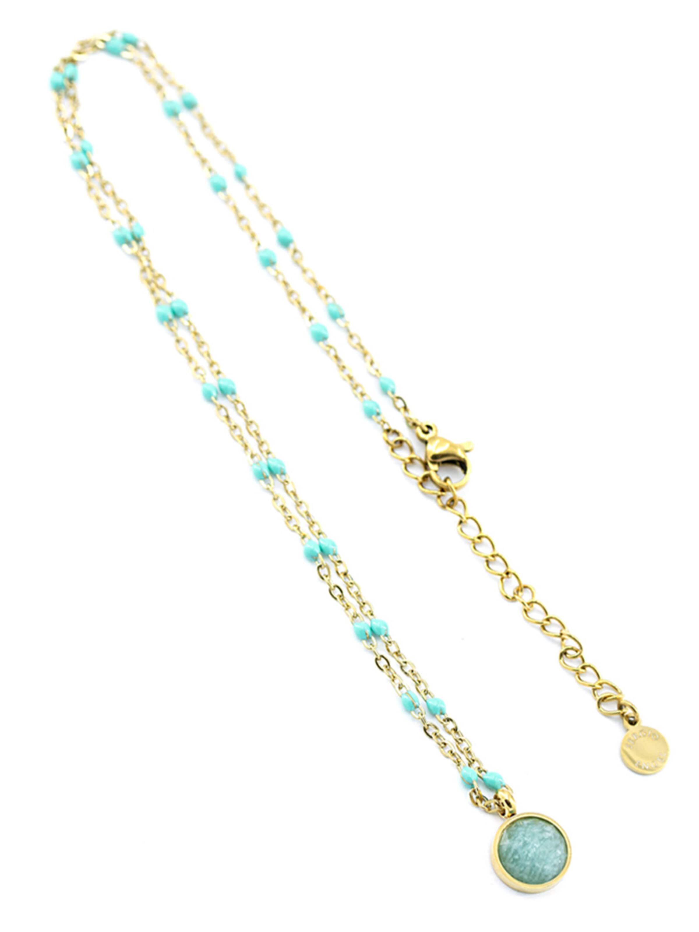 Sergio Engel Necklace 'Beach Kette 01 Farbig akzentuierte Stahlkette mit Natursteinanhänger' in Green: front