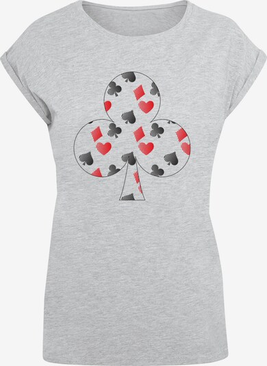 F4NT4STIC T-Shirt 'Kreuz Herz Karo Pik Poker' in graumeliert / rot / schwarz, Produktansicht