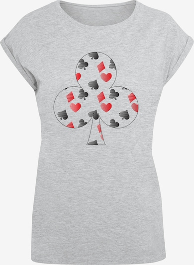 F4NT4STIC T-Shirt 'Kreuz Herz Karo Pik Poker' in graumeliert / rot / schwarz, Produktansicht