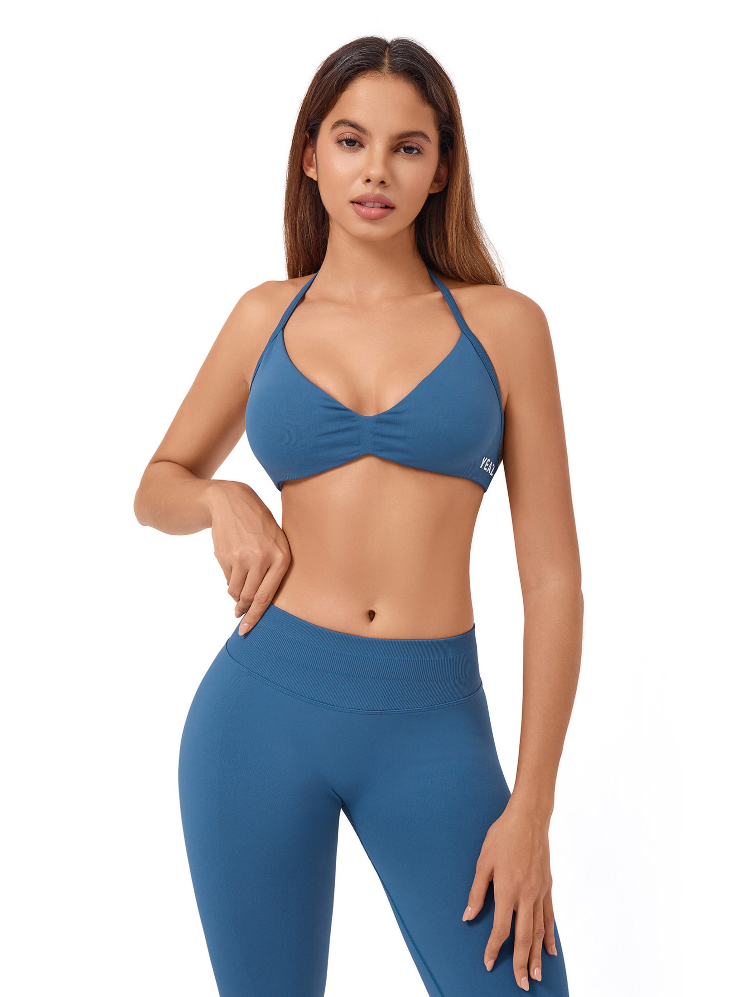 YEAZ Koszulkowy Biustonosz sportowy 'Fly' w kolorze niebieski: przód