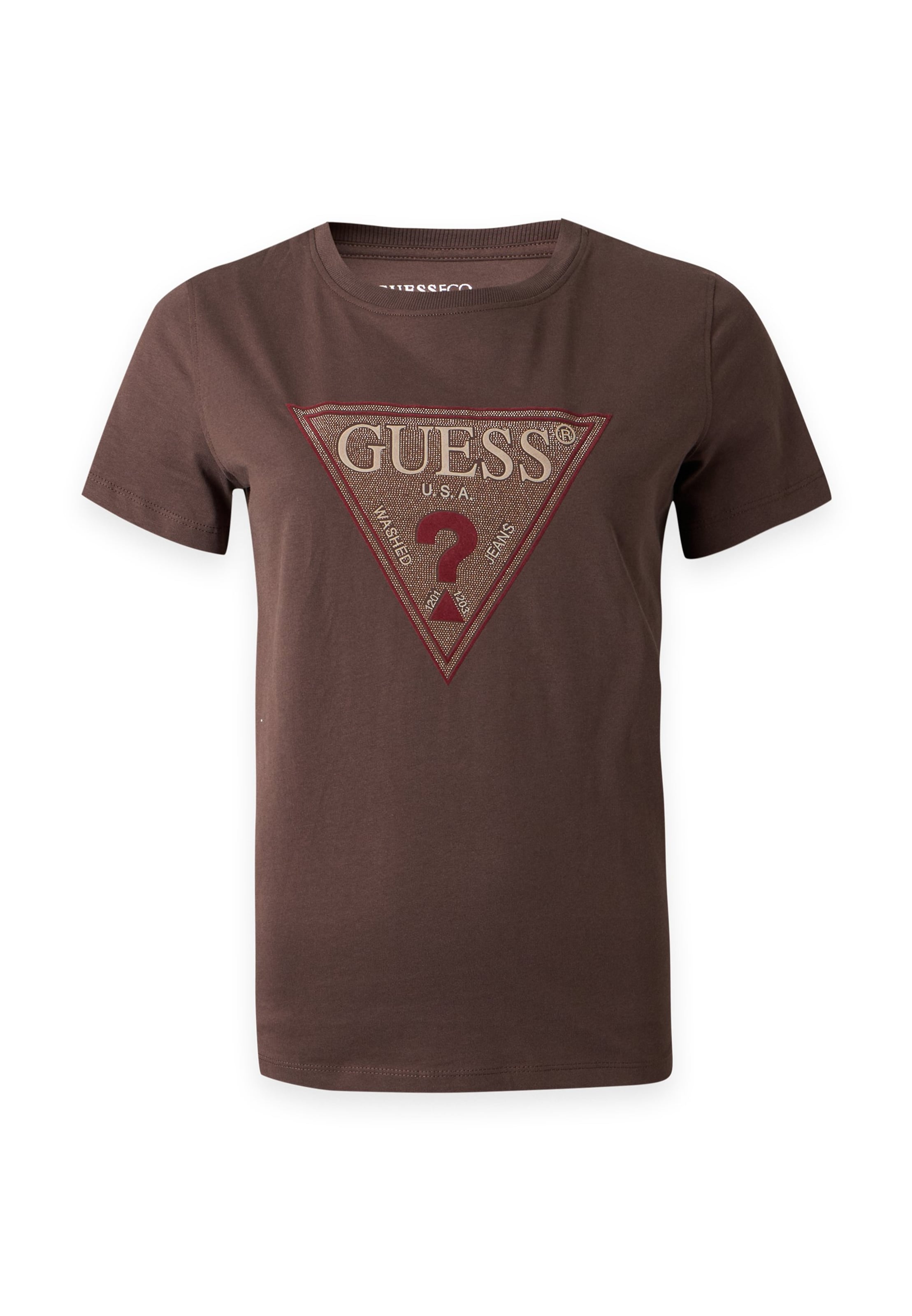 GUESS Tričko – hnědá: přední strana