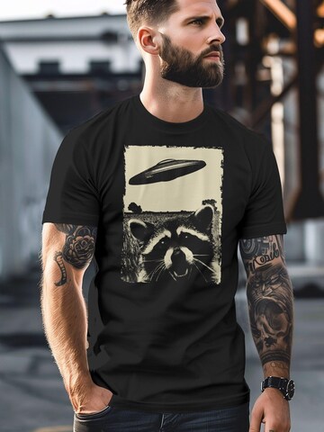 Neverless Shirt 'Ufo Waschbär' in Black