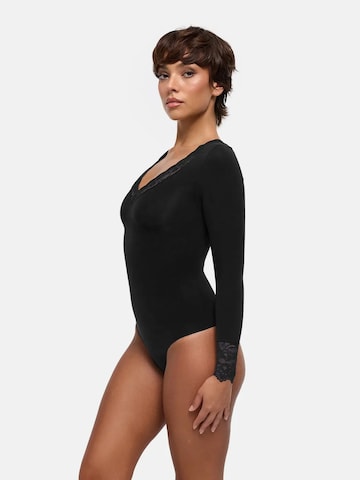 cfab - Body moldeador 'Clean Longsleeve V-Neck with Lace Sculpting Bodysuit with String' en negro