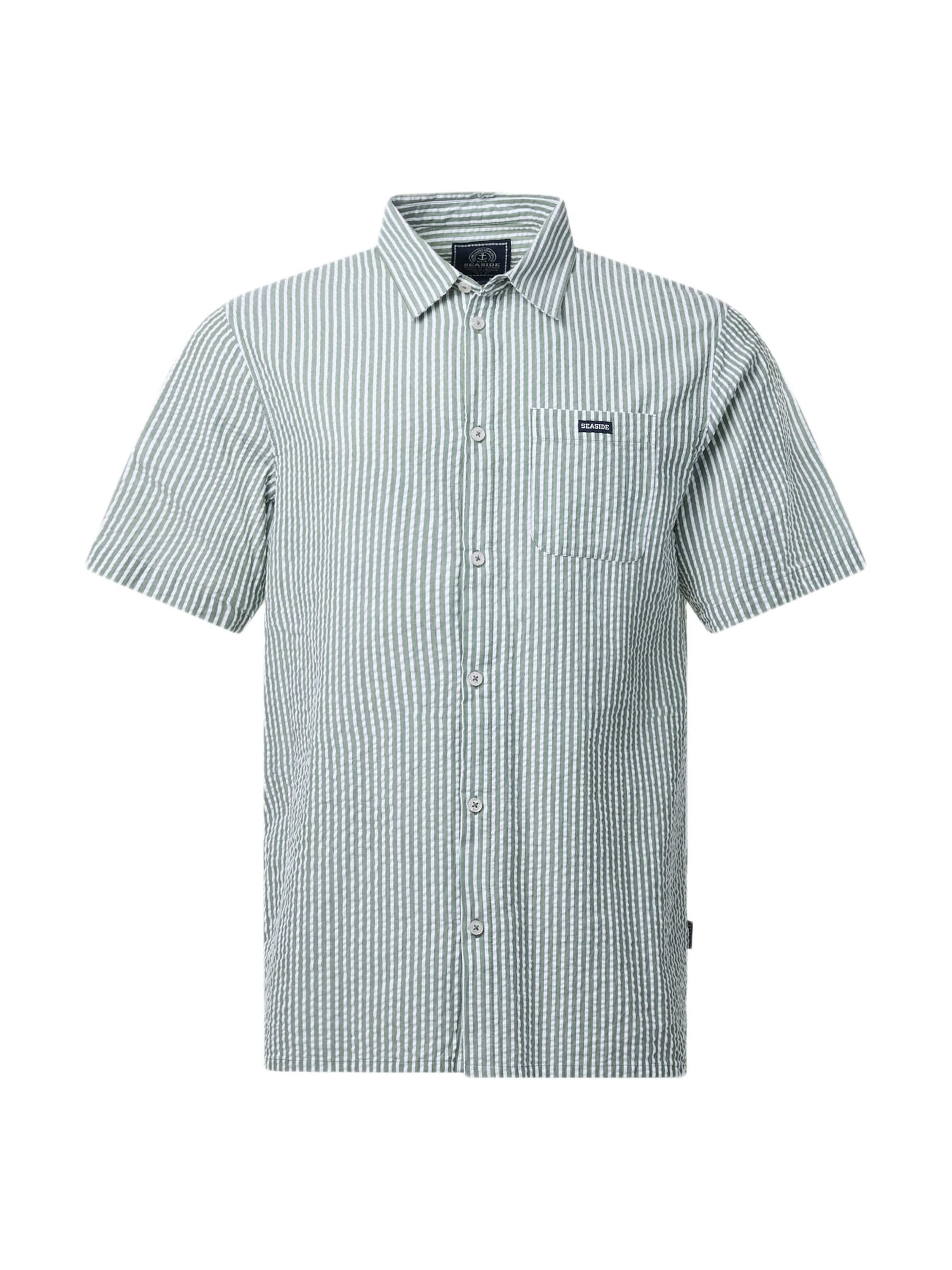 Seaside Regular Fit Skjorte 'Seersucker' i grøn: forside