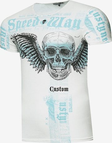 Rusty Neal T-Shirt mit 'Flying Skull' Front Print in Weiß