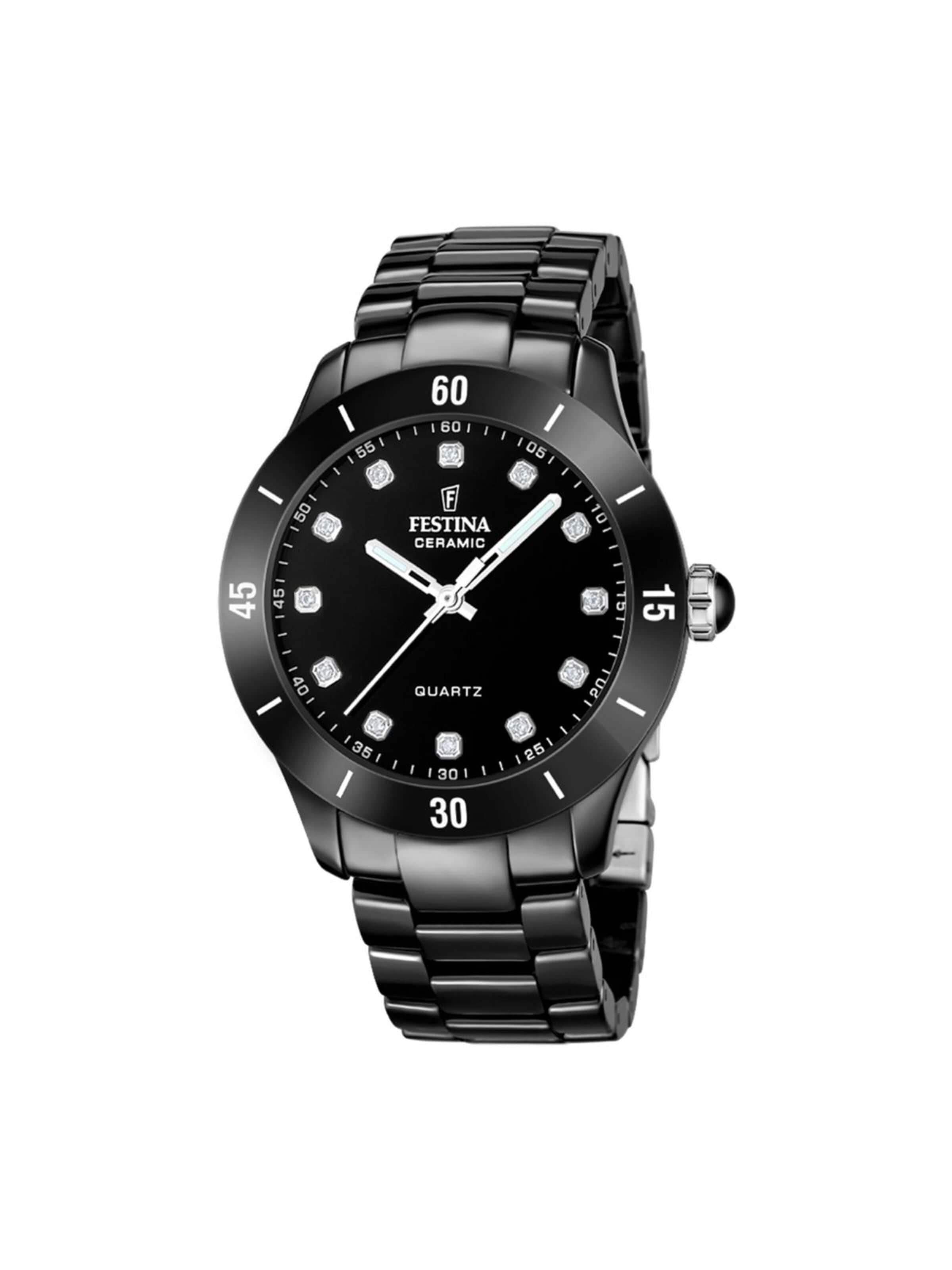 FESTINA Analoguhr 'Ceramic'‌‌‌‌‌‌‌‌ in Schwarz: Vorderseite