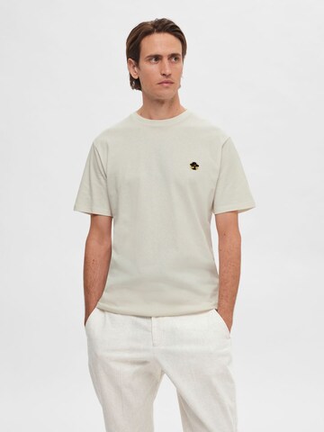 T-Shirt SELECTED HOMME en beige : devant
