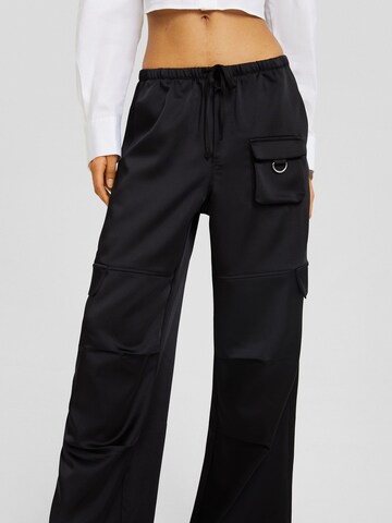 Bershka Wide leg Cargo trousers in Black
