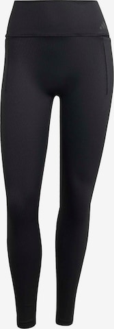 ADIDAS PERFORMANCE Skinny Workout Pants in Black: front