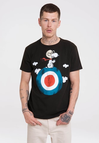 LOGOSHIRT Shirt 'Peanuts - Snoopy' in Zwart: voorkant
