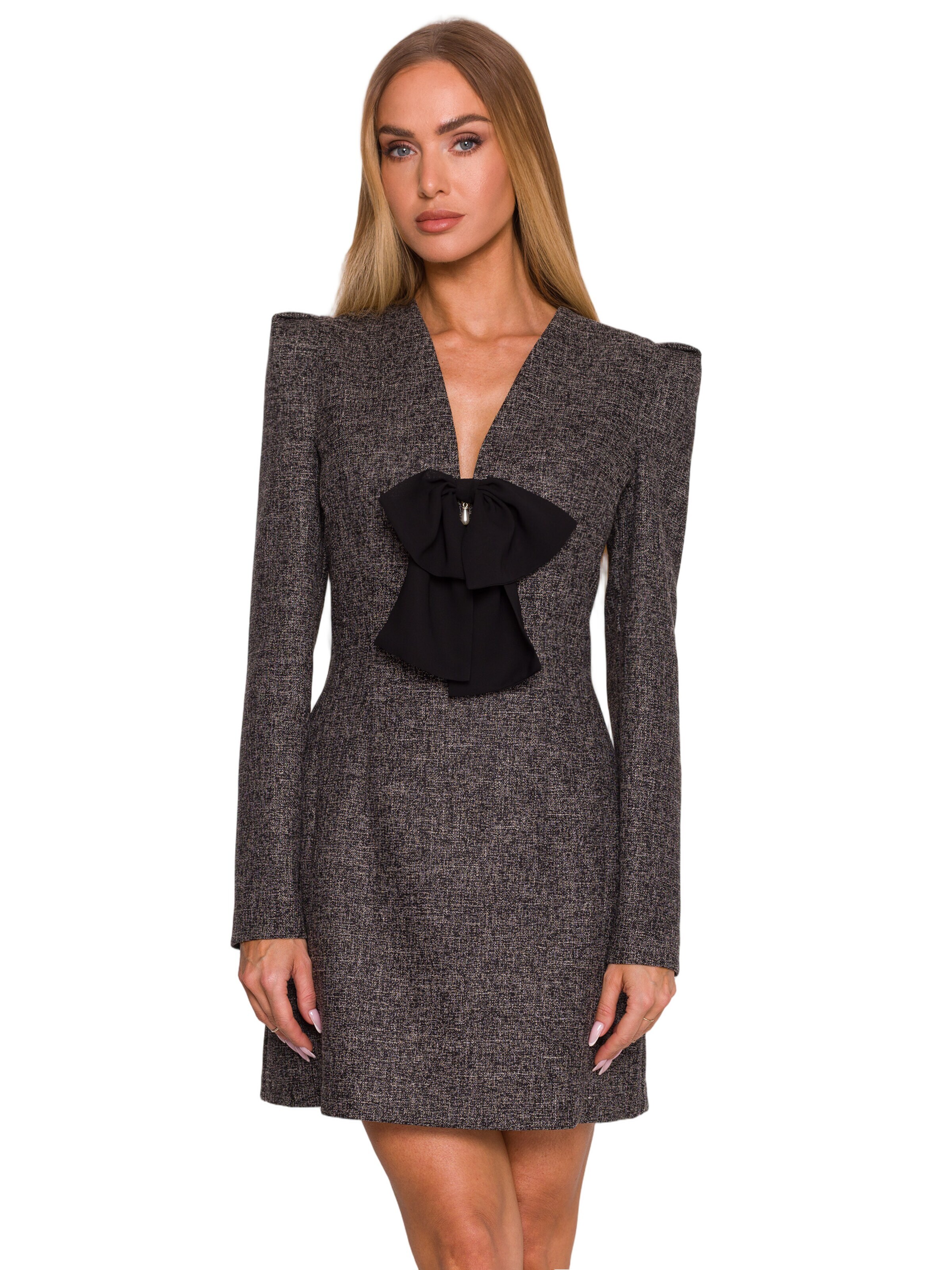 Rochie 'Sukienka tweedowa z kokardą szyfonową' de la made of emotion pe negru