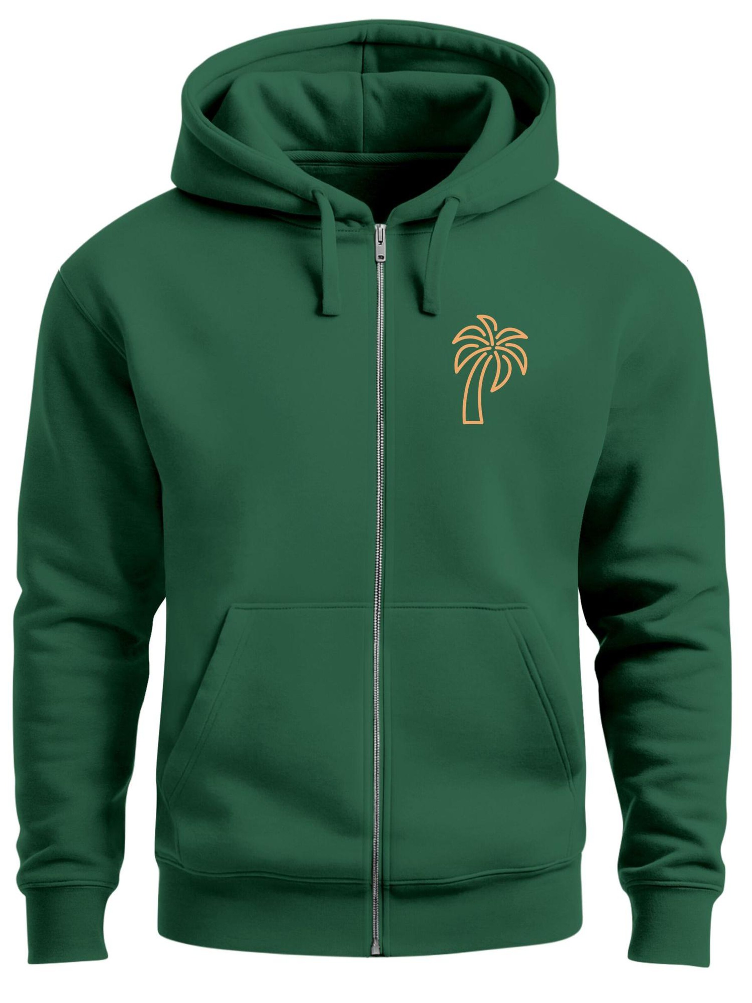 Neverless Zip-Up Hoodie 'Palm Lineart' in Green: front