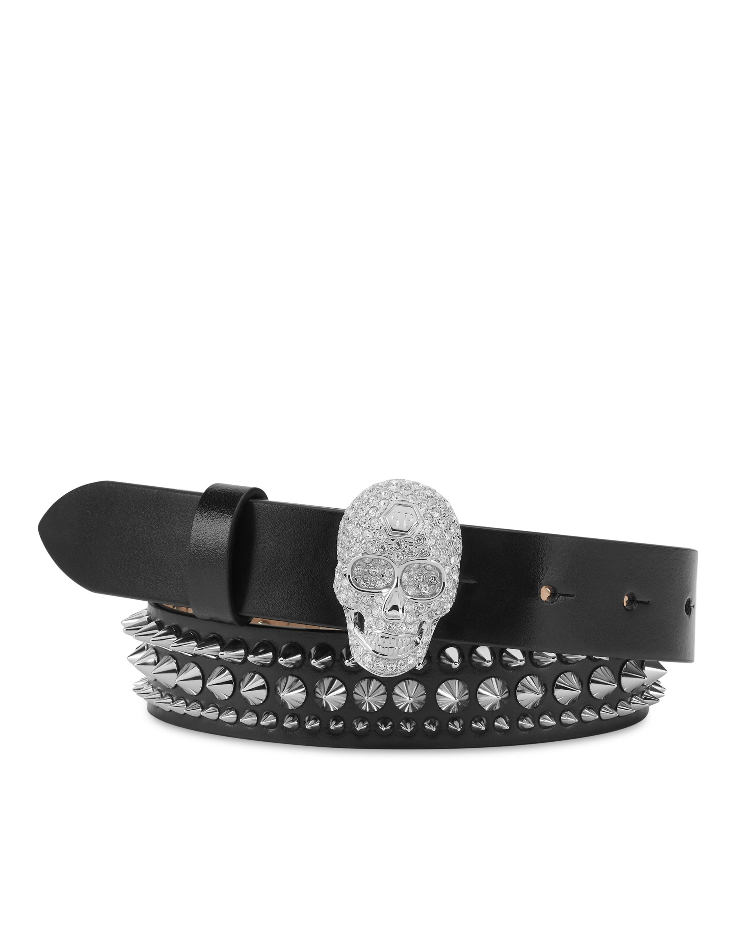 Philipp Plein Belt ' Skull ' in Silver: front