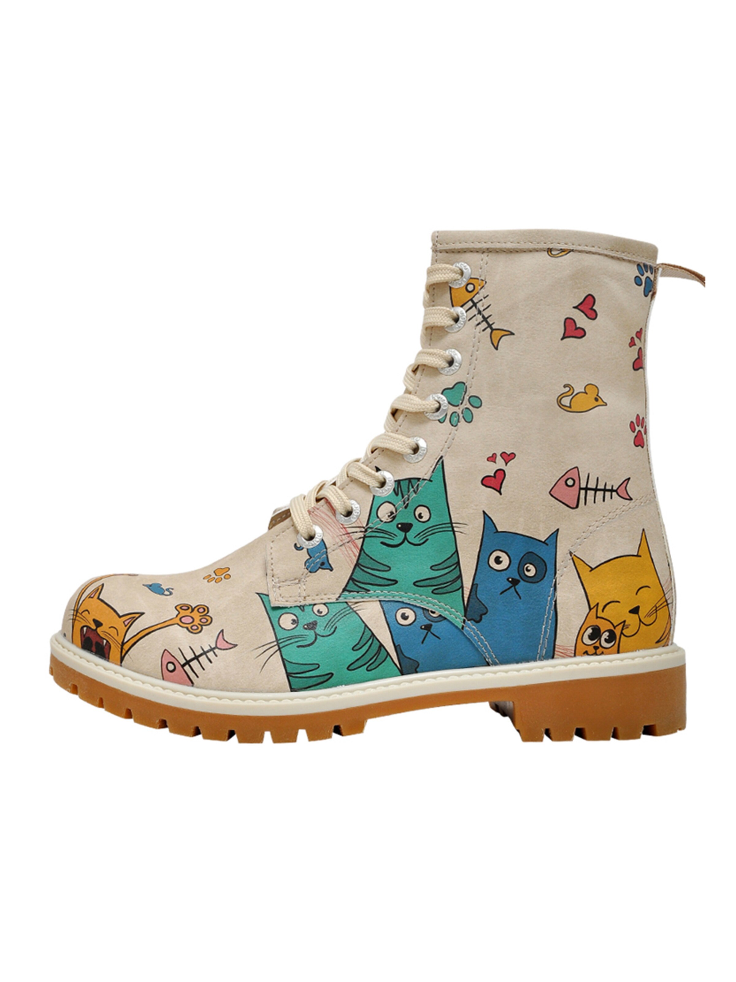 DOGO Schnürstiefel 'Dogo Boots - Cat Lovers'‌‌‌‌‌‌‌ in Beige: Vorderseite