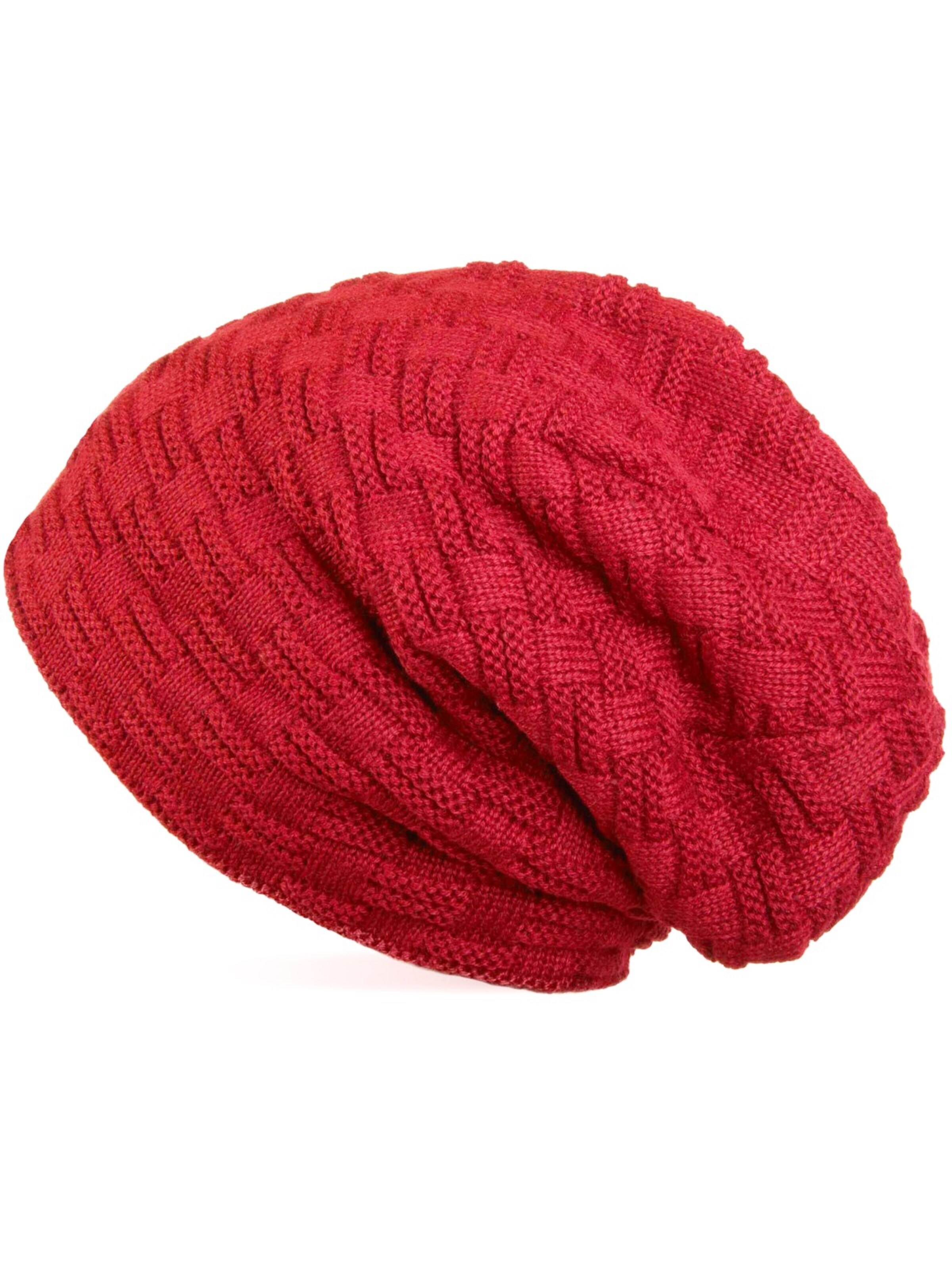 styleBREAKER Mütze 'Feinstrick Beanie mit Flecht Muster und Teddyfleece'‌ in Rot: Vorderseite