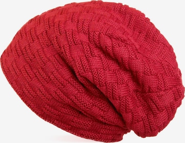 styleBREAKER Mütze 'Feinstrick Beanie mit Flecht Muster und Teddyfleece' in Rot: Vorderseite
