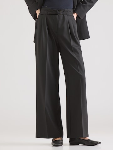 MORE & MORE Široke hlačnice Hlače z naborki | črna barva: sprednja stran