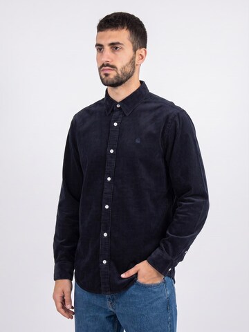 Carhartt WIP Comfort Fit Skjorte 'L/S Madison Cord Shirt Dark Navy / Dark Navy -- Men's Dark Blue Shirt' i blå: forside