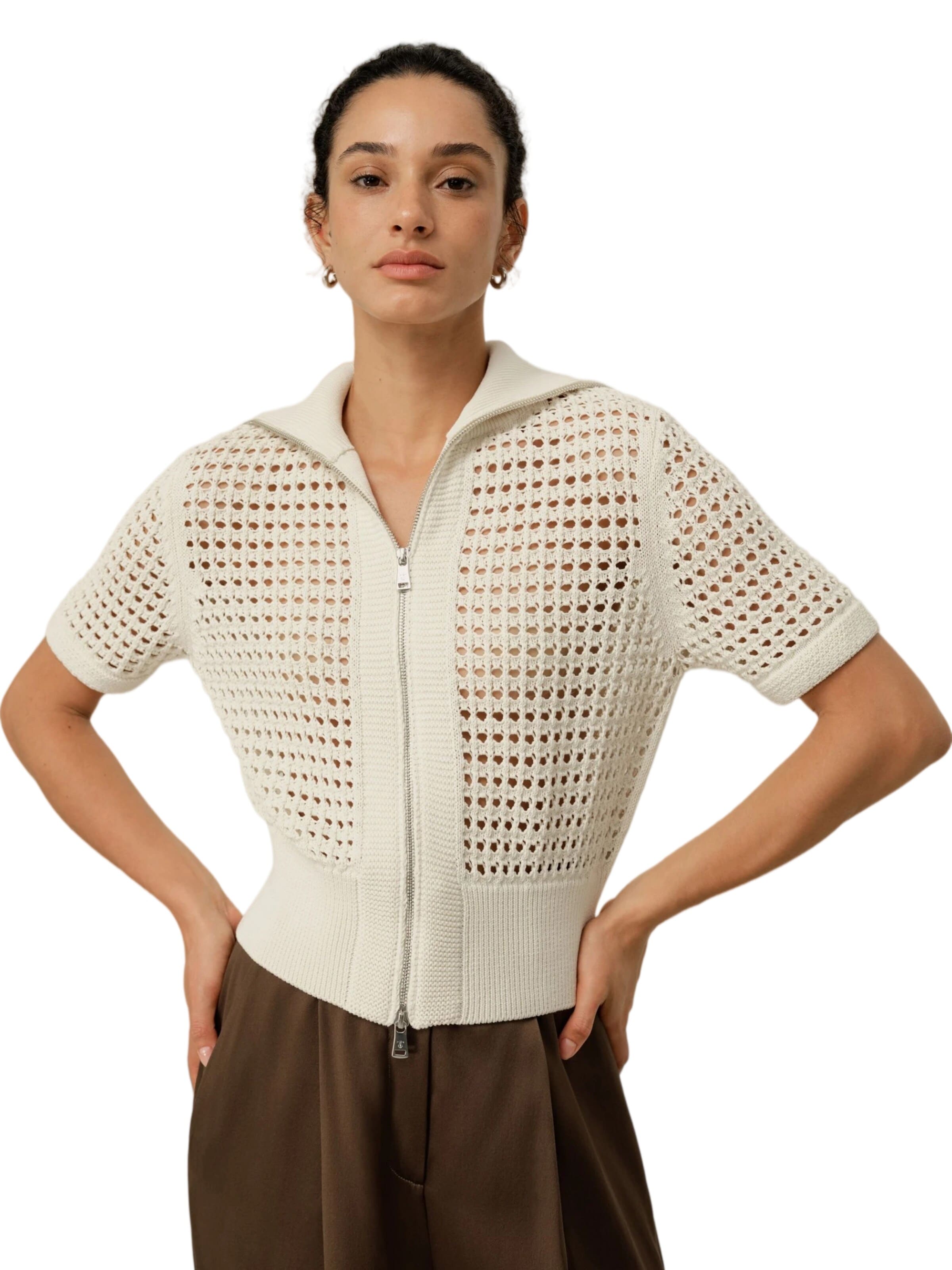 Lilysilk - Cárdigan 'Toscana Pointelle Strickjacke mit Doppelreißverschluss' en blanco